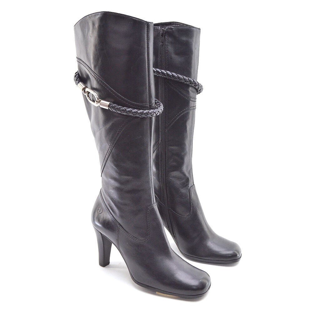 Bronx West Black Leather Carabiner Zip Knee Boot 37 New
